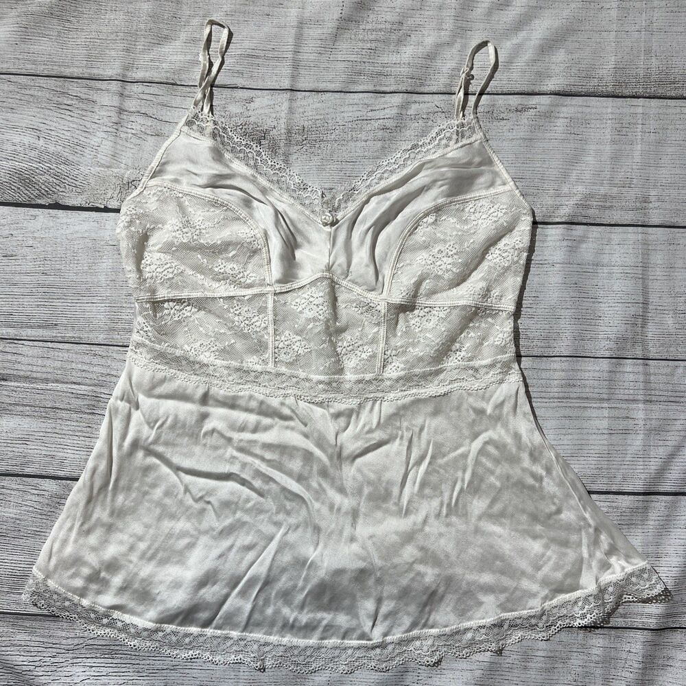 Vtg Y2K Babydoll Lace Cami Top Milkmaid Fairy Coquette Cami Whimsigoth Ivory M